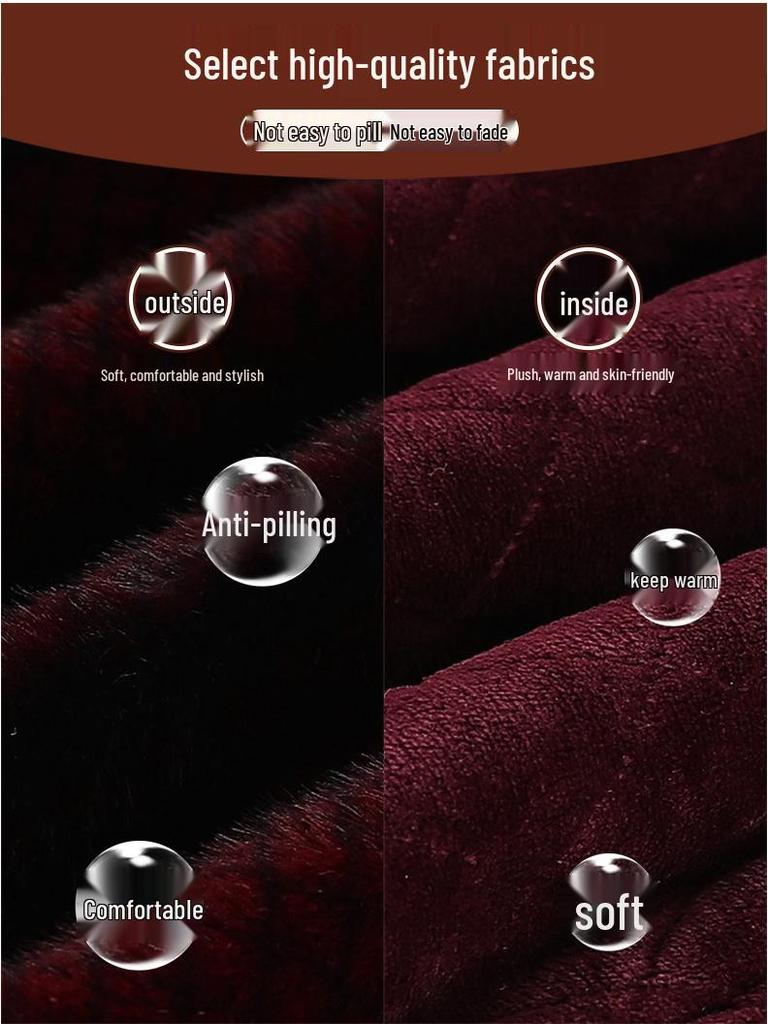 Women's Plus Size Mid-Length Faux Mink Velvet Coat with Fleece for Middle-Aged and Elderly