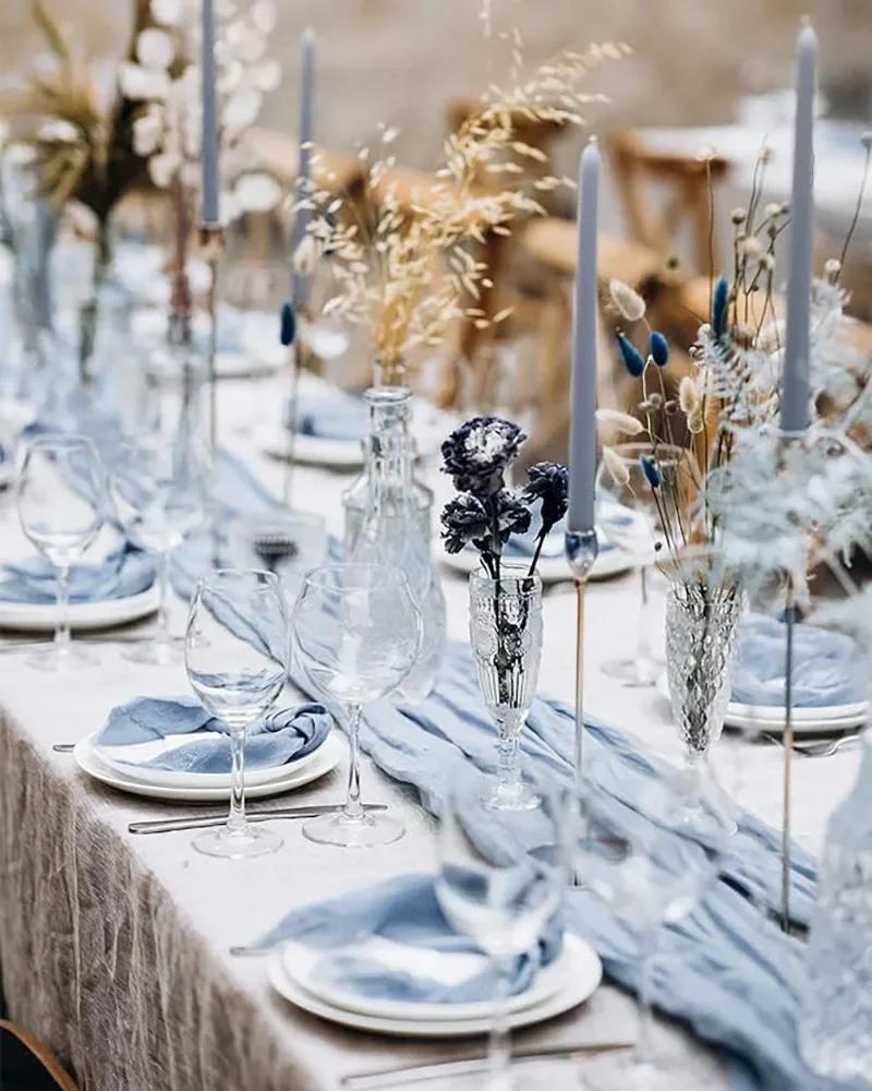 Baby Blue Cheesecloth Table Runner 4 Pack Vintage Rustic Gauze Table Runner Boho Decoration for St Patrick's Day Easter Wedding