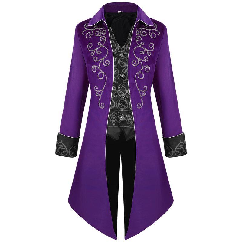 2024 New Foreign Trade European and American Medieval Men's Coat with Silver Trim Tailcoat Steampunk Retro Performance Costume