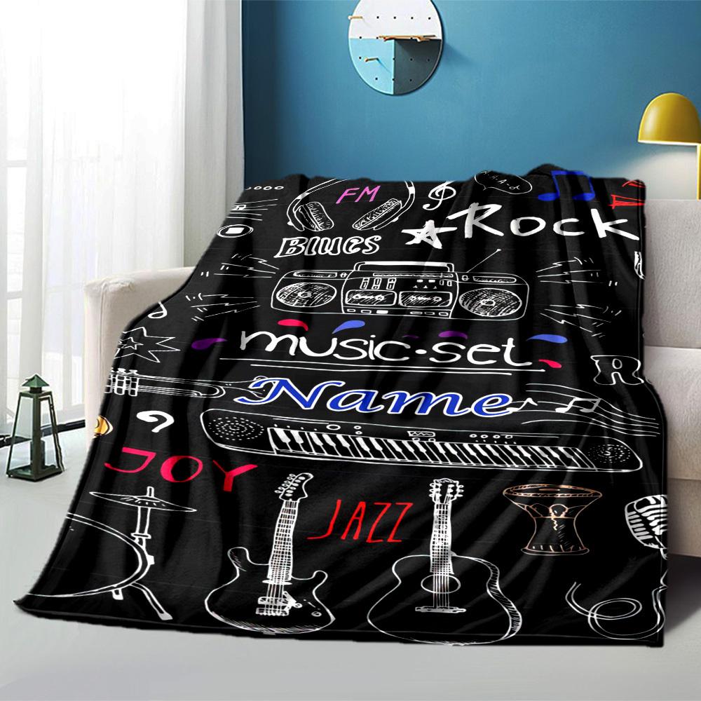 Music Theme Home Customize Your Name Blankets Comfortable Soft Lightweight Allseason Multipurpose Blanket For Picnics Sofas Offices Beds Living Rooms