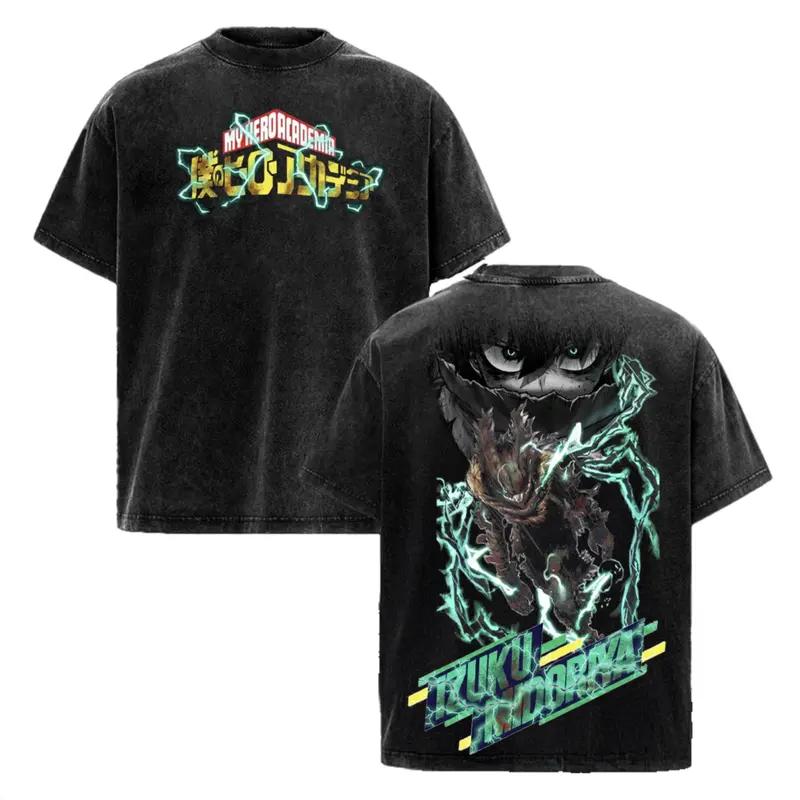 

My Hero Academia Anime T-shirt for Men Clothing Midoriya Izuku Graphic Short Sleeve Tees Tops Cotton Washed Oversized T Shirt XXL чорний