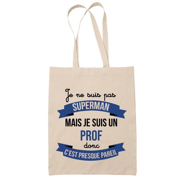 Tote bag - PLANETEE - Prof Superhéros - Coton beige - Imprimé en France - Grande contenance