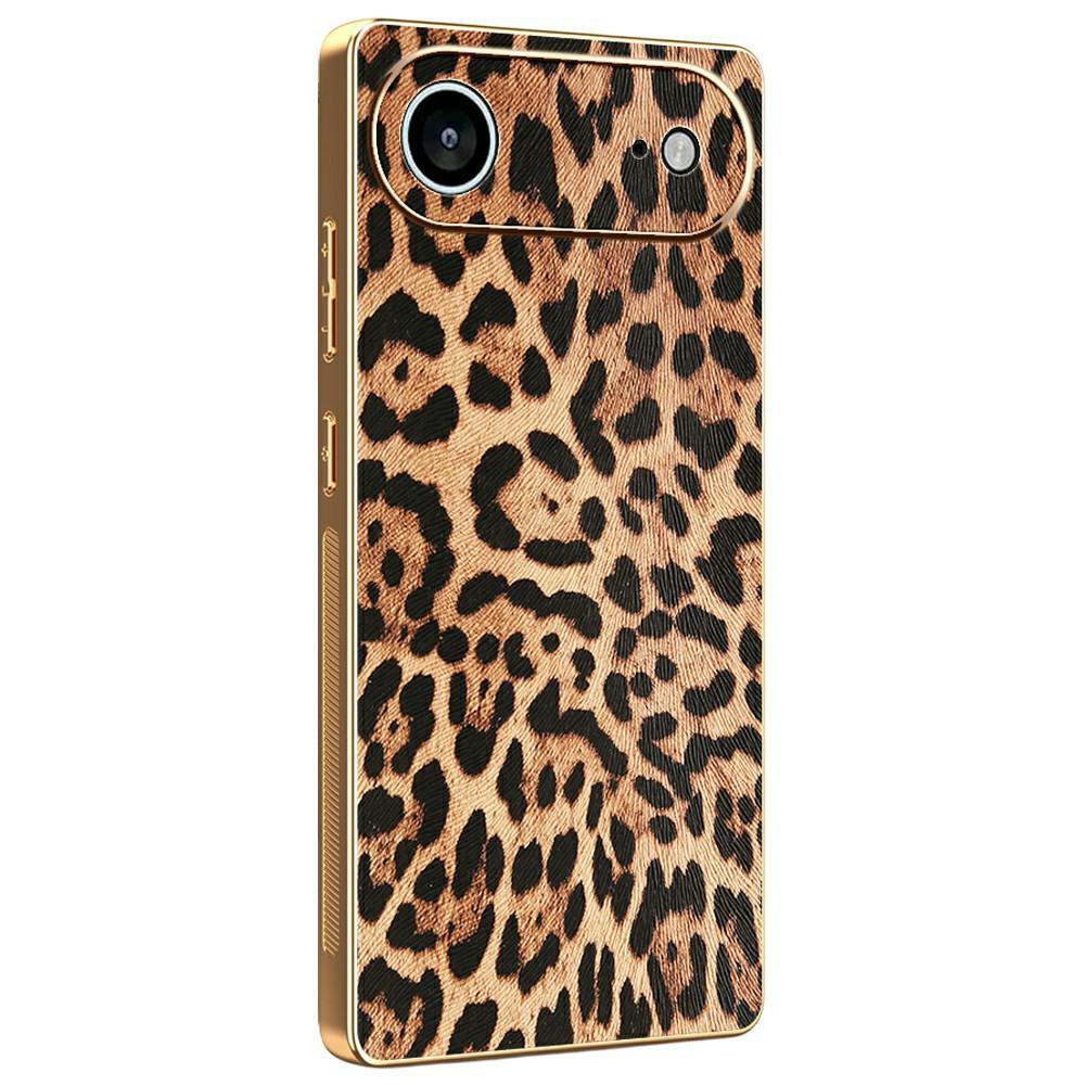 

For iPhone 17 Air Case Leopard Print PU Leather Coated PC+TPU Electroplating Phone Cover A