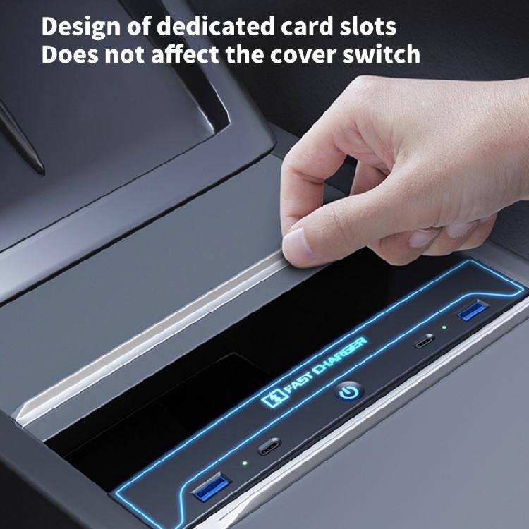 Fast Charging USB Hub with Sliding Lid Multiple Port Dock Console Multiport Charger Simple Installs for Car Model 3