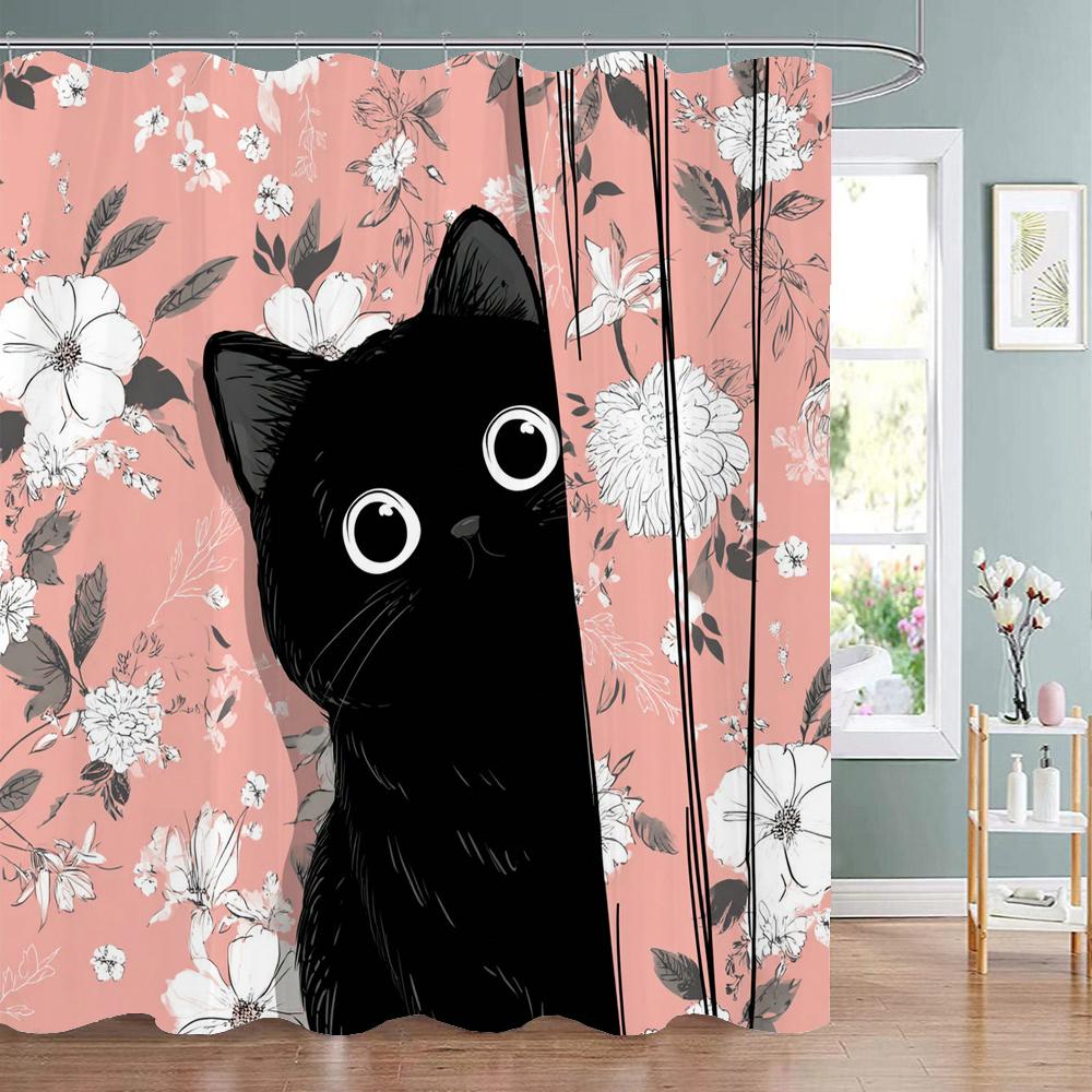 Embossed Camellia Flowers Creative Shower Curtain, Bathroom Decorative Shower Curtain, Waterproof Shower Curtain with Hooks