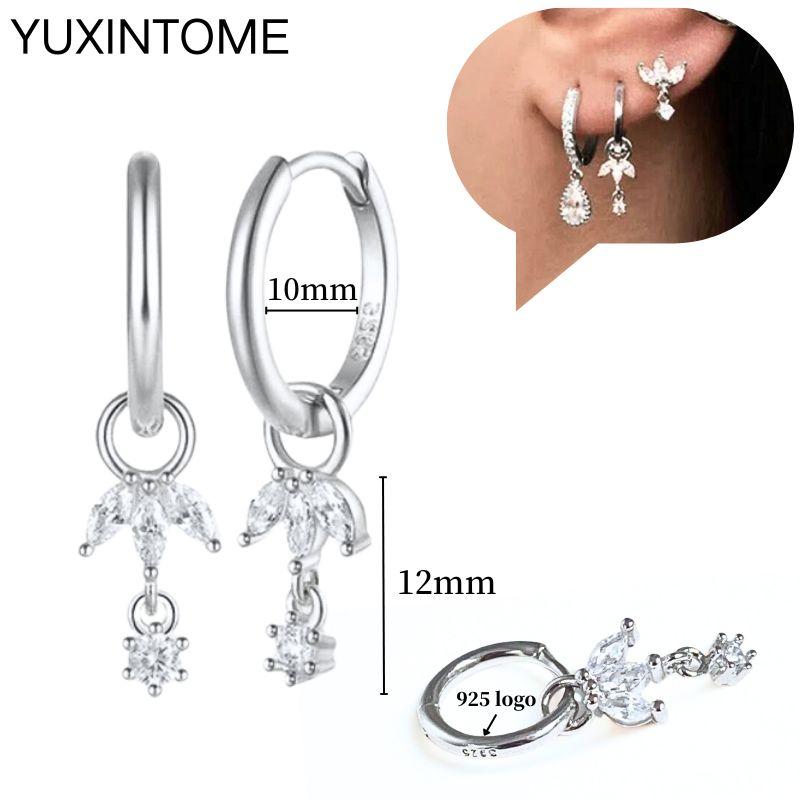 925 Sterling Silver Ear Needle Fashion Hoop Earrings White Crystal Luxury Women's Silver Earrings Wedding Women's Jewelry Gift