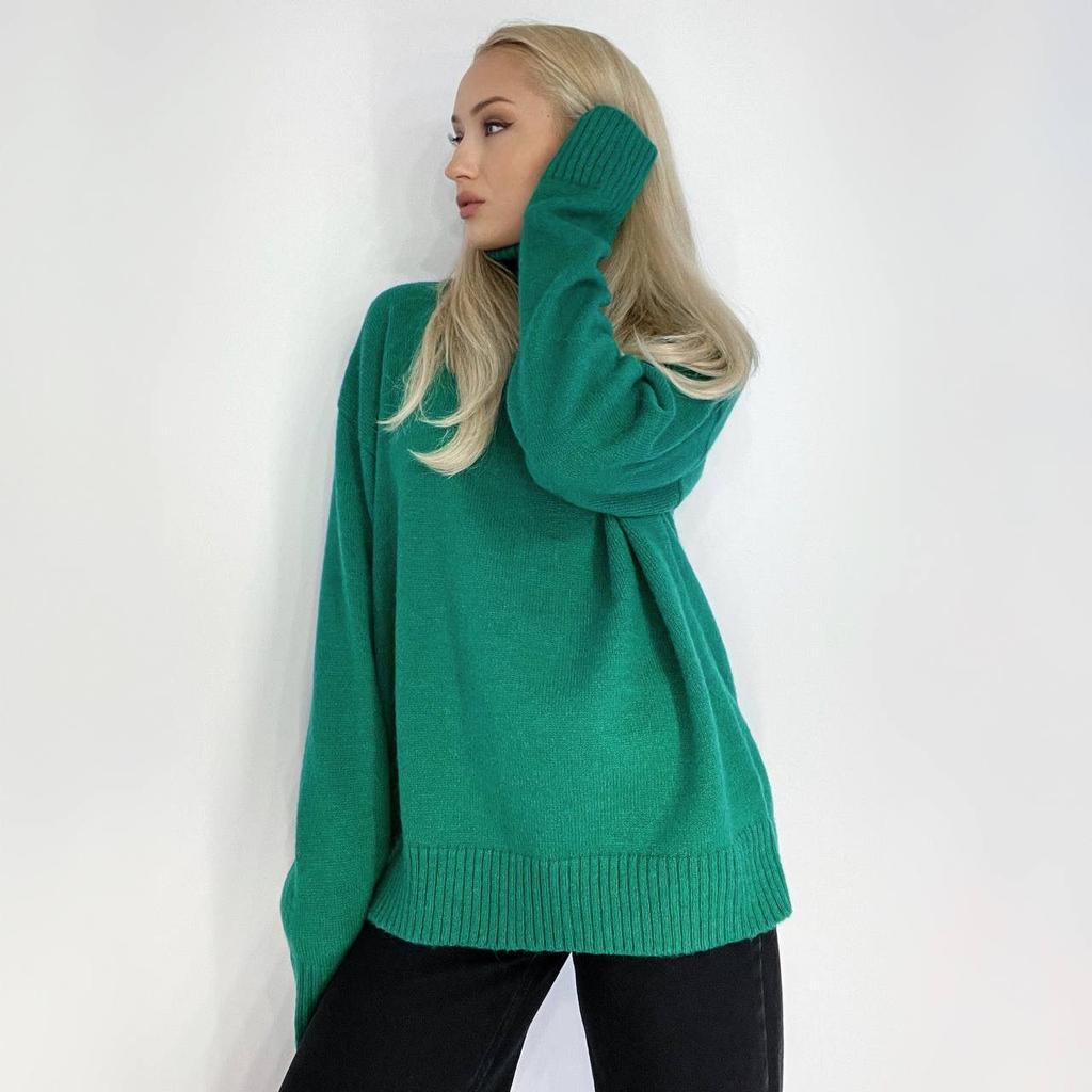 Turtleneck Knitted Sweater Women's Autumn and Winter Thickened Solid Color Loose Long-sleeved Pullover Sweater Women's Hot Words