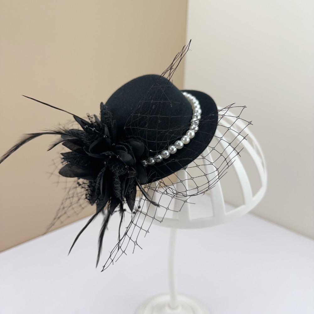 Exquisite Mesh Feather Hair Clip Elegant Small Top Hat Retro Masquerade Headpiece Lady