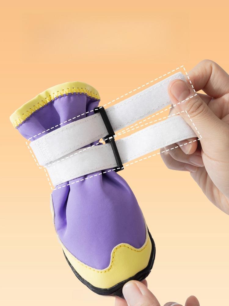 Dog Shoes Winter Thickened Plush Snow Boots Dog Cotton Rubber Dog Boots Reflective Strip Double Layered Straps Puppies Shoes