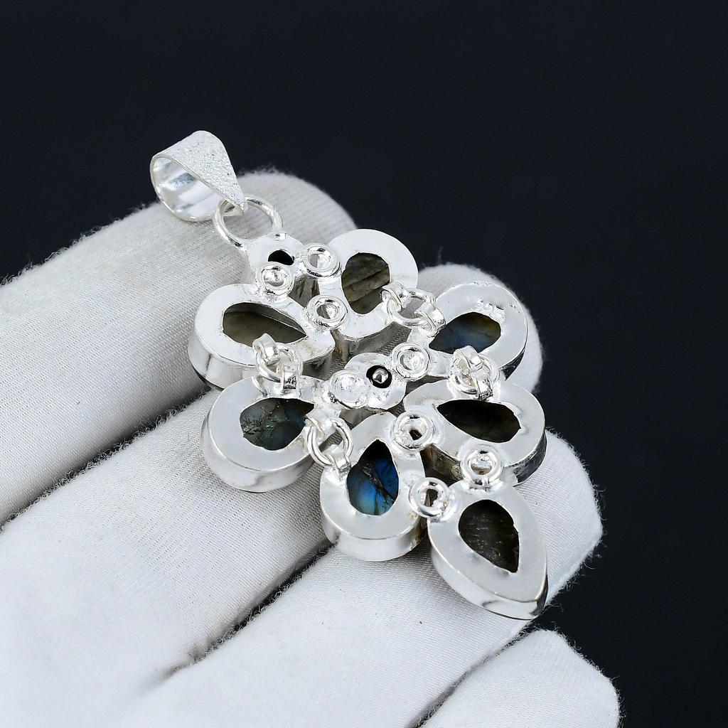 Natural Labradorite Gemstone Pendant In 925 Sterling Silver - Handmade Flower Design, Perfect for Gifts, and Everyday Wear Jewelry Gifts