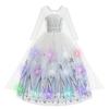 Long Sleeve White Snow Fairy LED Princess Dress, Girls Halloween Cosplay Stage Flashing Gown