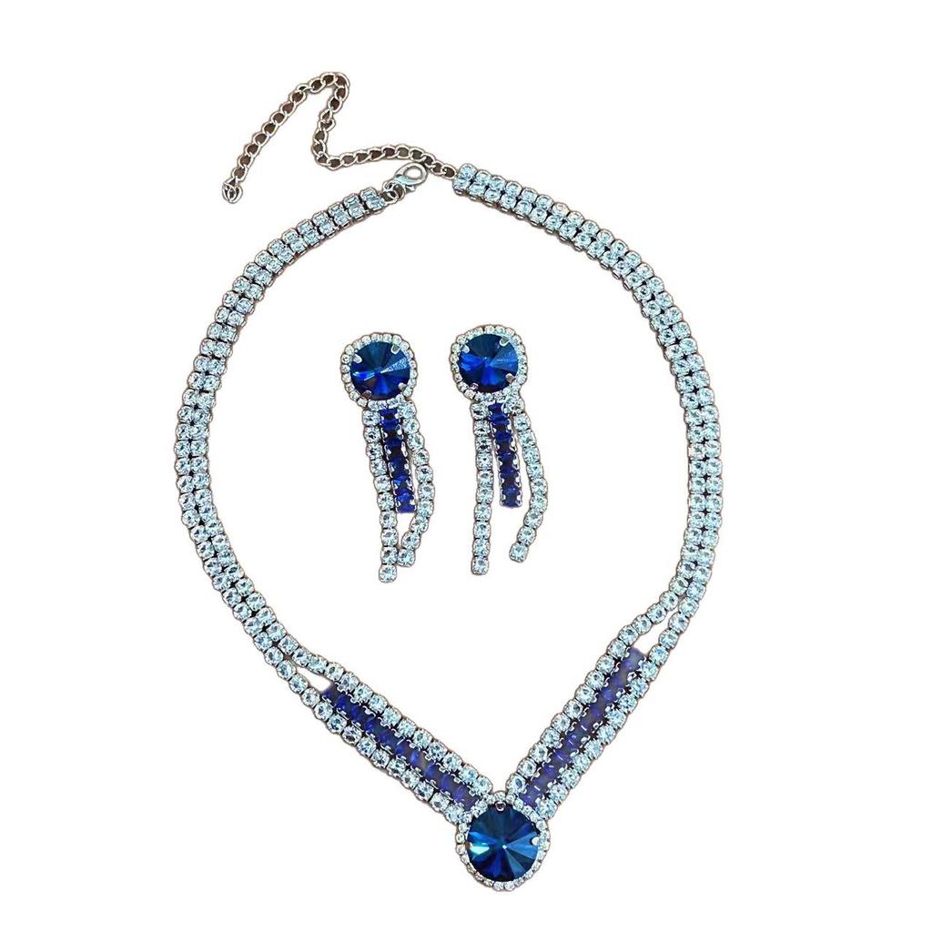 Elegant Bridal Full Diamond Necklace Earrings Set - High-End European and American Wedding Accessories