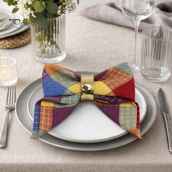 Hotel Quality Fabric Napkins Colorful Buffalo Check Napkin, Plaid Cotton Linen Retro Washable Cloth Decorative for Wedding Napkin Dinner Table,