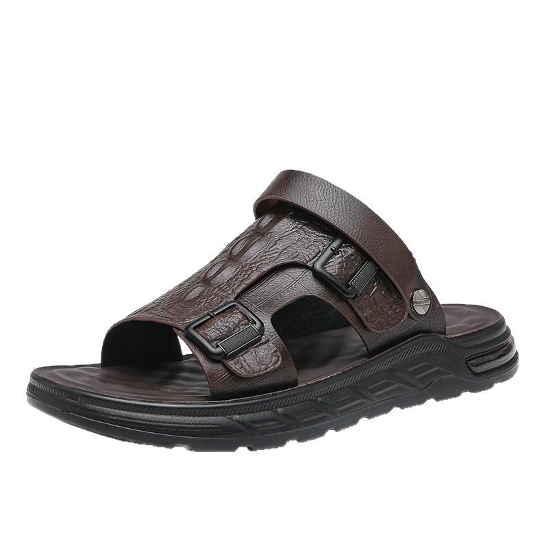New Men's Summer Sandals Outdoor Travel Beach Shoes Casual Crocodile Pattern Thick-soled Dual-purpose Breathable Non-slip Slippers