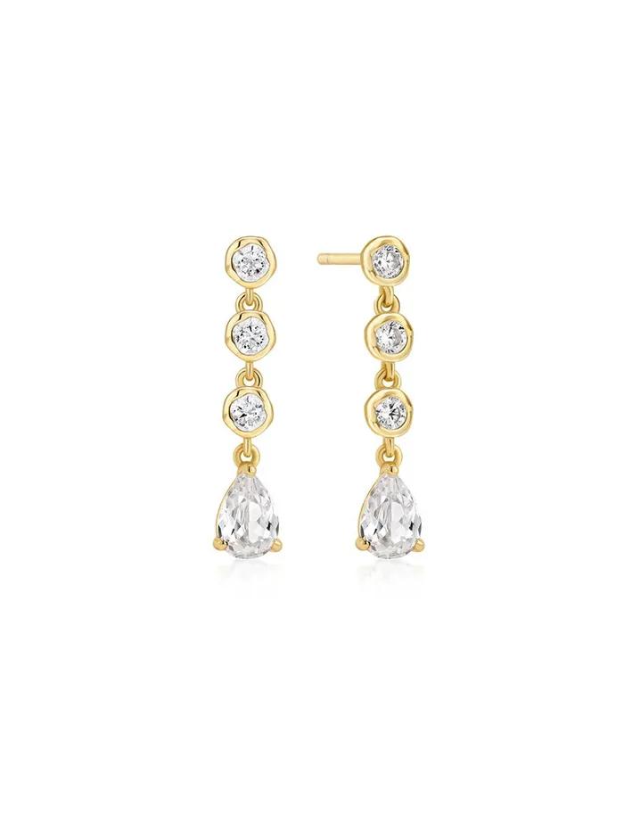 [Worn by Ham Eun-jung, Wendy] Gold Molten Cascade Bezel Setting 925 Silver Teardrop Stud Earrings E074-07G