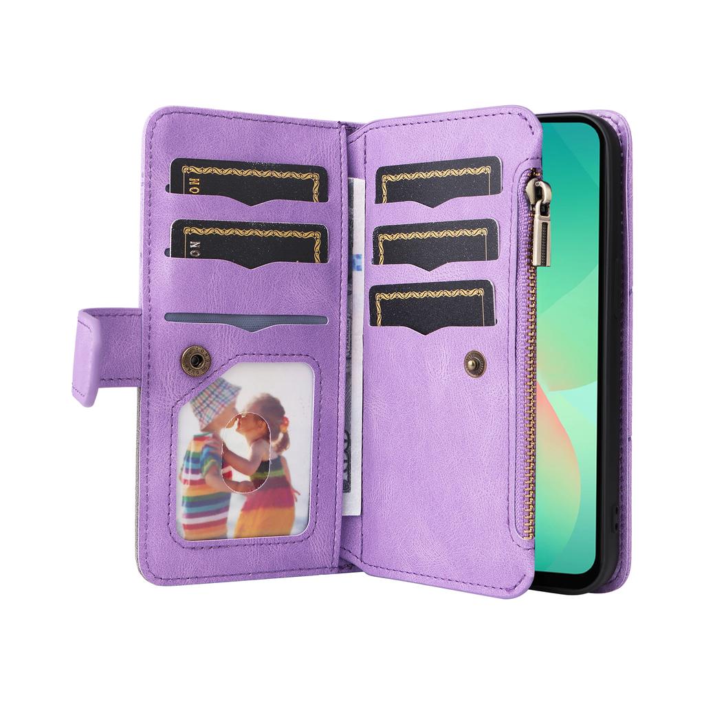 For Samsung Galaxy A17 5G/A17 4G/A26 5G/A16 5G/A16 4G Leather Case with Strap Zipper 9 Card Slot Phone Cover Stand