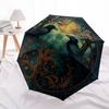Raven Moonlit Forest Wall Art: Mystical Circular DecorUmbrella with Cute Design, Portable 3-Fold Compact Umbrella for Men & Women, Valentine's Day Mot