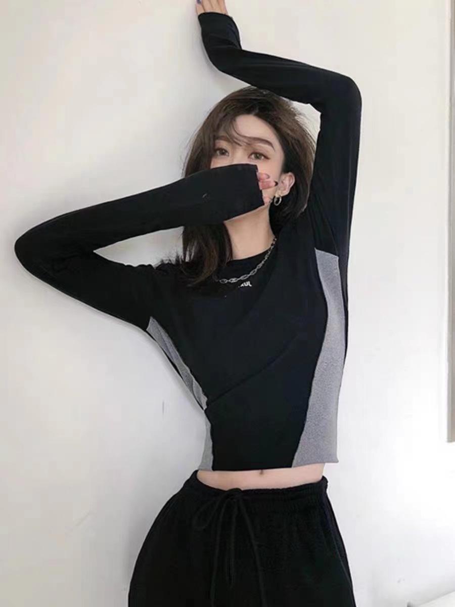 

Сладкая и острая короткая футболка, облегающая женская футболка для ранней осени, облегающая одежда для джазовых танцев, джазовый топ, дизайн Sense Niche XL чёрный