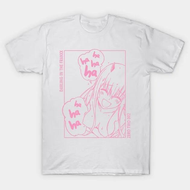 

Darling In The Franxx Zero Two Laugh Line Art Anime T-Shirt Casual White Cotton Unisex T-shirt 4XL