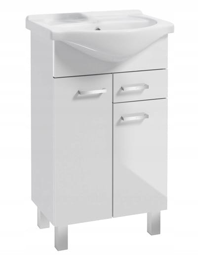 Bathroom cabinet with a washbasin on legs 85x55, standing white Mea with an elongated chrome tap