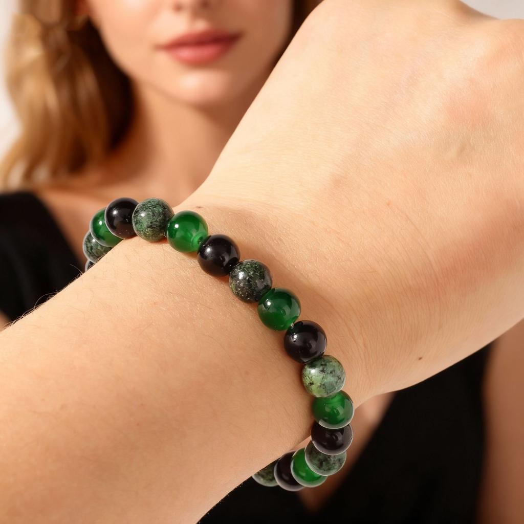 Festive Gifts Green Agate African Turquoise Black Onyx Beaded Bracelet Natural Fashion Jewelry For Men Women Daily Wear Gift