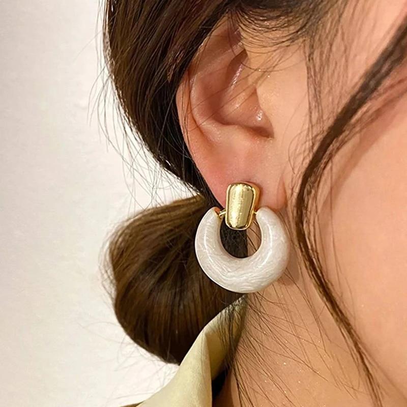 

Women Epoxy Geometric Earring Stud Gold Plating Bright Color Spray Earrings Pink Neon Green Red Option Cute Girls Jewelry