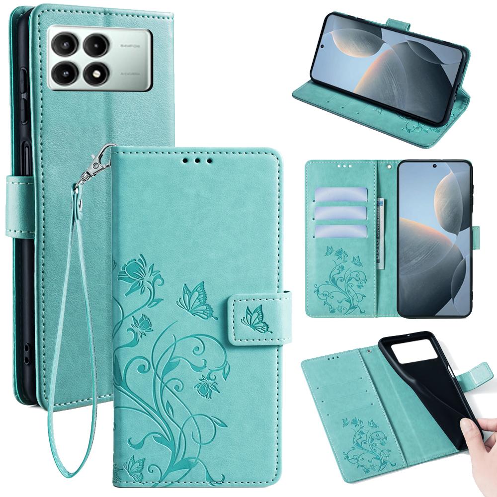 Für Xiaomi Redmi K70E 5G/Poco X6 Pro 5G Hülle Schmetterling Blume PU Leder Handtasche Handyhülle