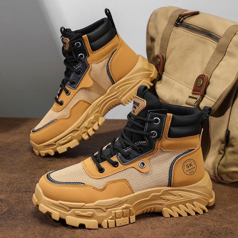 Fashion High Top Men Ankle Boots Comfortable Men Work Boots Mesh Outdoor No-slip Casual Shoes Breathable Walking Hiking Shoes