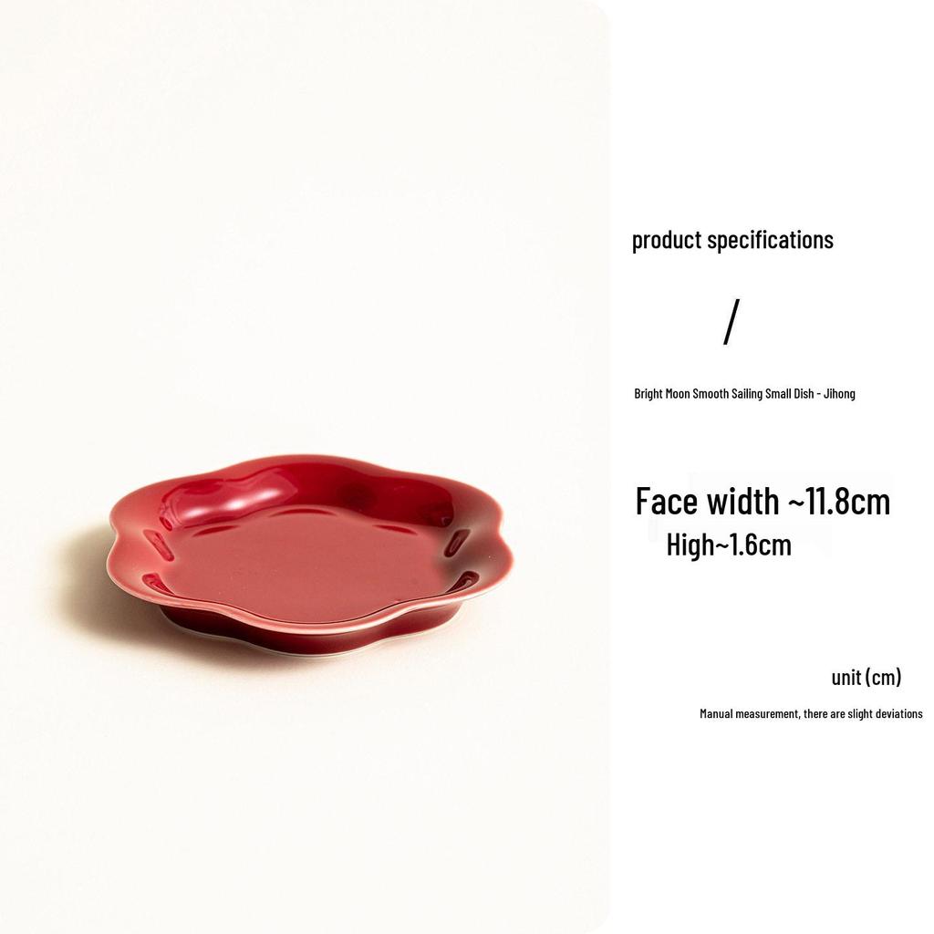 Red Ceramic Dessert Plate: Retro Chinese Pastry & Fruit Display Dish