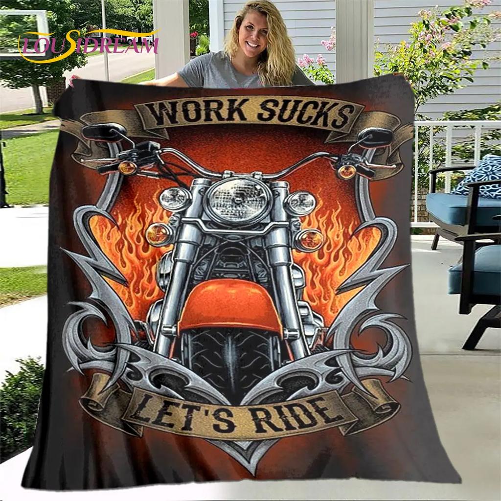 Retro Vintage Motorfiets schedel Zachte Pluche Deken, Flanellen Deken Worpdeken voor Woonkamer Slaapkamer Bed Sofa Picknick Deksel