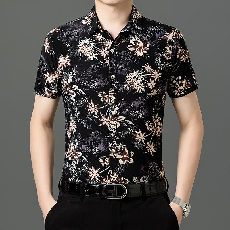 Men's Summer Ice Silk Jacquard Business Casual Wrinkle-Free Short-Sleeve Cardigan