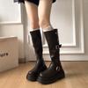 Platform Boots Women's Knee Boots 2025 New Spring and Autumn Retro Belt Buckle Small Tall Knight Boots