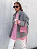 2026 Minimalist Grey Woolen Coat for Women – Early Autumn, Long Sleeve, Stand Collar, Loose Fit, Versatile High-end Top