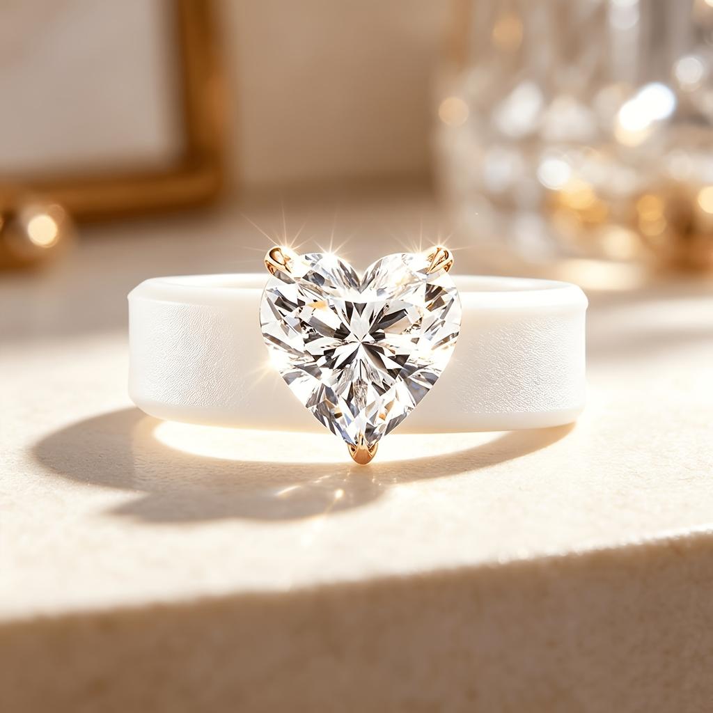 White Silicone Ring for Women 3-Prong Setting Heart CZ Hypoallergenic Soft Sports Wedding Promise Statement Ring