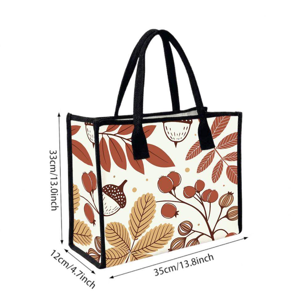 Autumn Pattern Tote Bag Casual Large Capacity Canvas Shoulder Bag for Daily Shopping Outdoor Commute Use