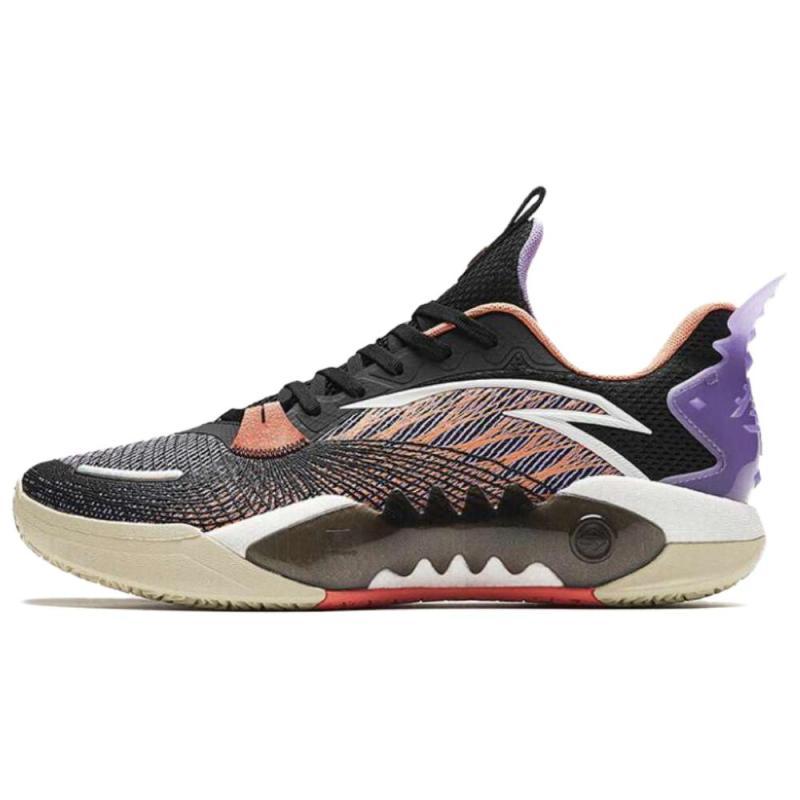 Anta Frenzy 5team Cushioning Wear-Resistant Low-Top Basketball Shoes Men's Black Purple Sneakers 112411606-1