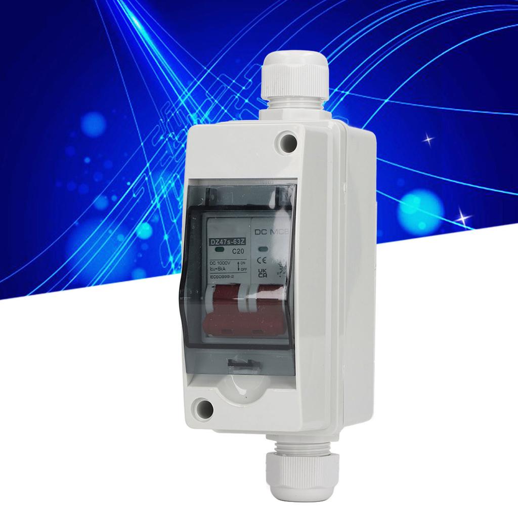 2P Miniature Circuit Breaker IP65 Waterproof Disconnect Switch for Solar PV System DC 1000V 20A