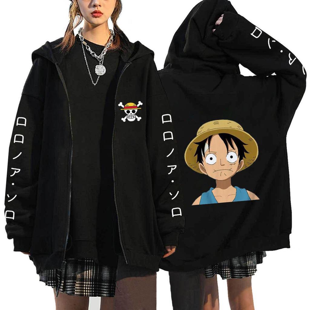 Japanese Anime ONE PIECE Hoodies Men Kawaii Harajuku Manga Graphic Zipper Coats Monkey D. Luffy Printed Streetwear Sweatshirts Unisex Pullovers Tops