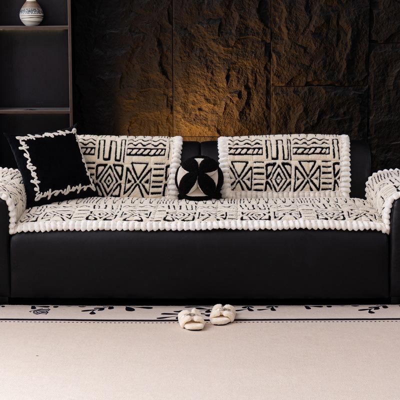 Bohemian Style Plush Sofa Cover Cloth Fixed Anti Slip Sofa Bay Window Cushion Straight Row One-piece Autumn and Winter Seasons
