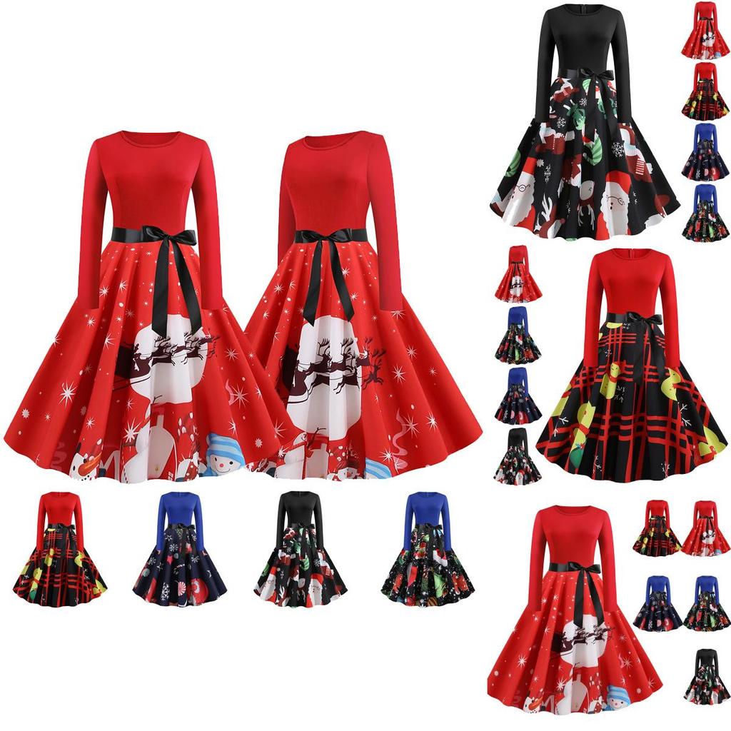 Elegant Women Long Sleeve Christmas Costume Dress In Vintage Santa Style