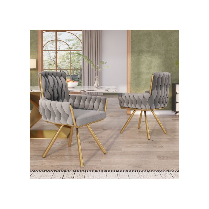 Chaise de salle à manger - MUVOE - Velours gris - Lot de 4 - Pivotante 360° - Design moderne