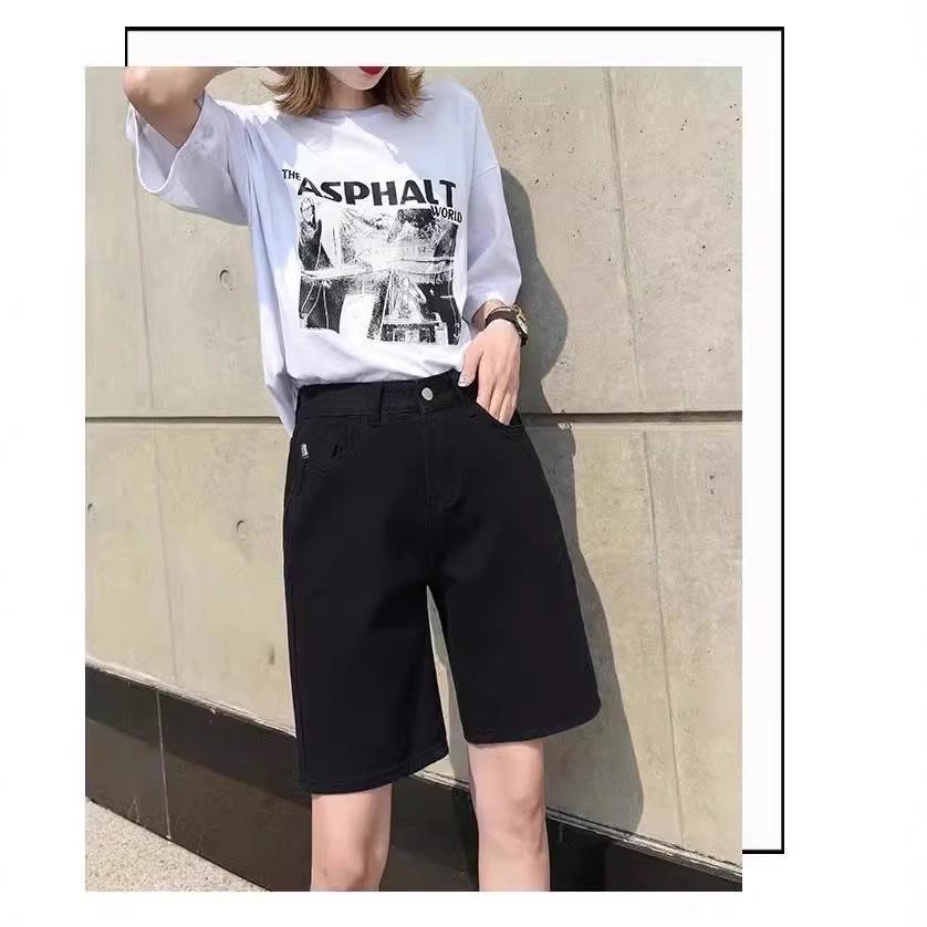 Influencer Style High-Waisted Women's Denim Shorts – Flaw-Hiding, Tummy Control, Taller & Slimmer Look, Summer Loose Straight Leg Design