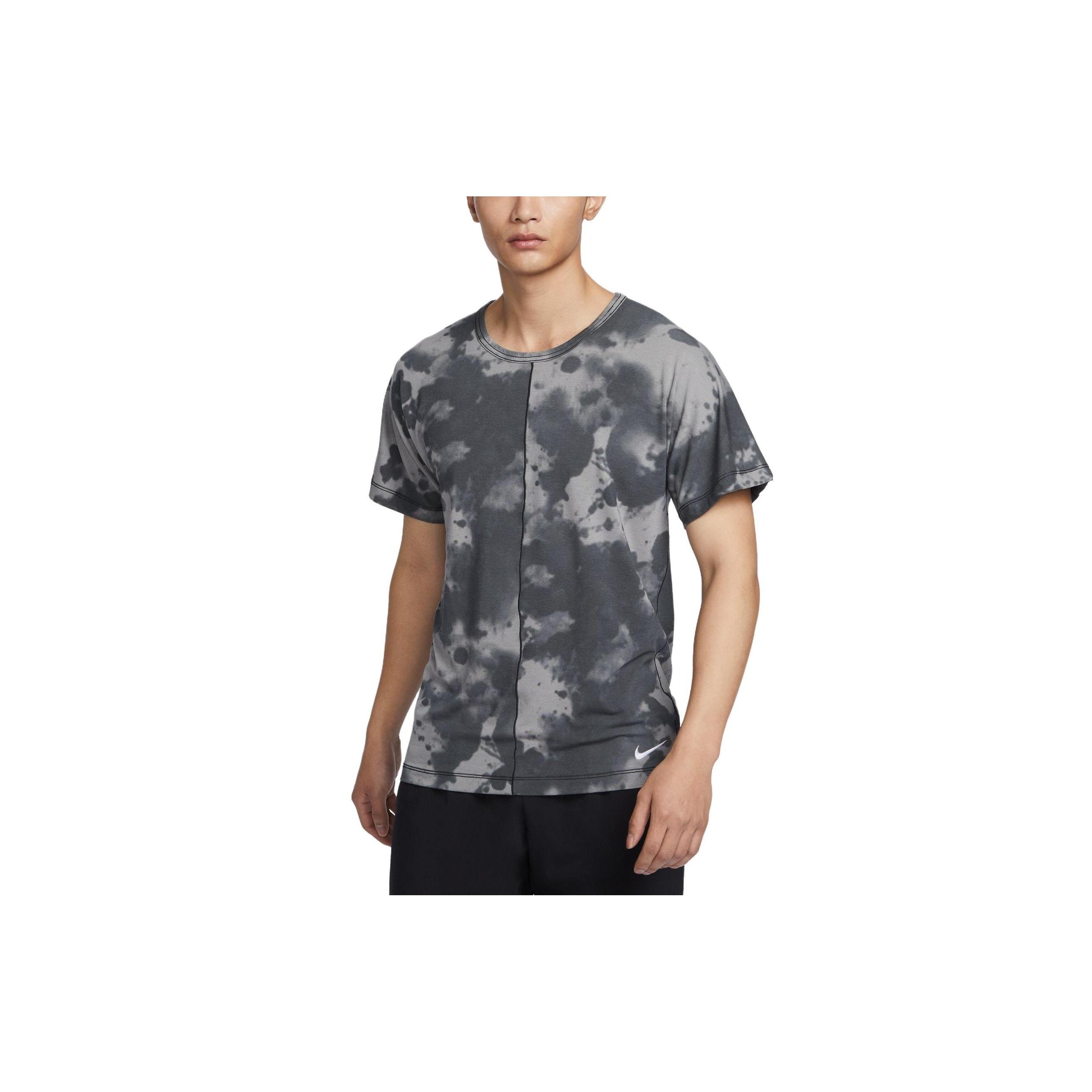Nike Dri-fit All-over Print Short-sleeve Yoga Top Anthracite Flat Pewter White Men s DX0923-060 L