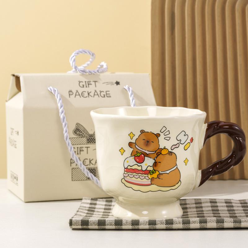 Buddhist Kapibala Ceramic Cup High-Pretty Capybara Mug with Spoon Cute Student Water Cup Couple Souvenir