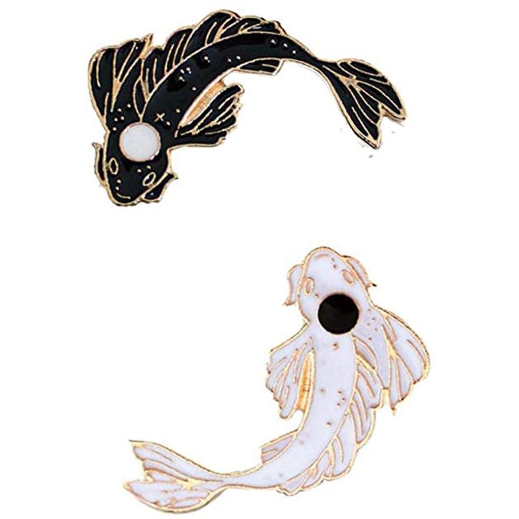 Bontand Set Of 2 Cute Fish Enamel Lapel Pin Set Cartoon Brooch Badge For Clothing Bags Backpacks Black Colour