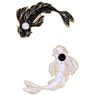 Bontand Set Of 2 Cute Fish Enamel Lapel Pin Set Cartoon Brooch Badge For Clothing Bags Backpacks Black  Colour