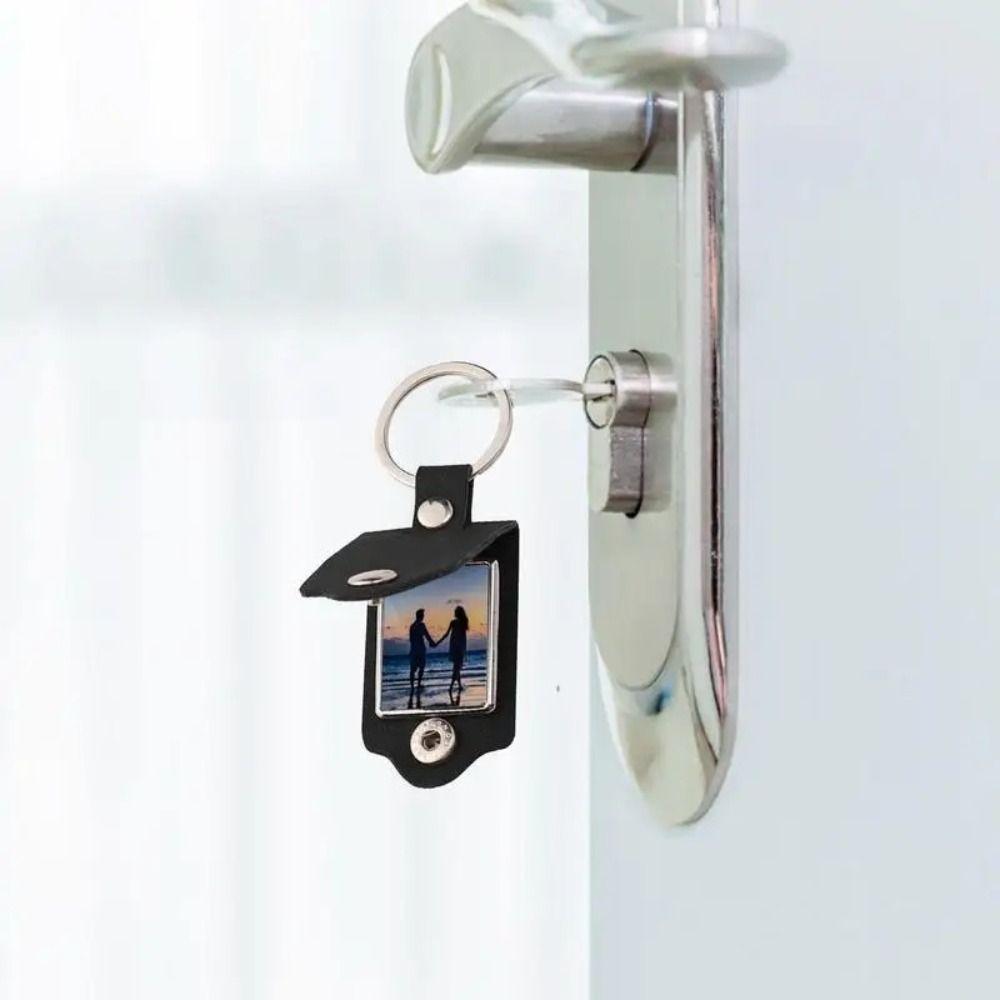 Photo Frame Key Chains PU Leather Car Key Ring Couples Friends Gifts Photo Keyring  Christmas