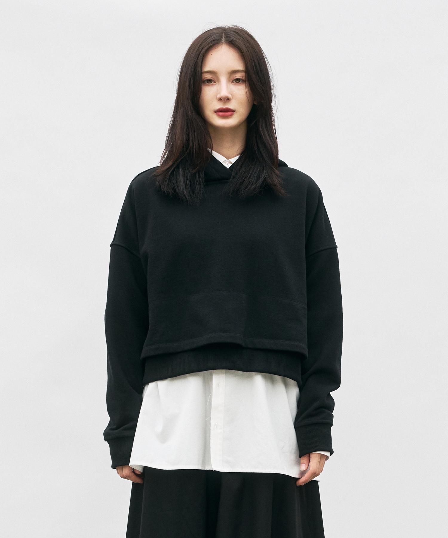 Monophobia Layered Cotton Crop Hoodie Black Black/Free
