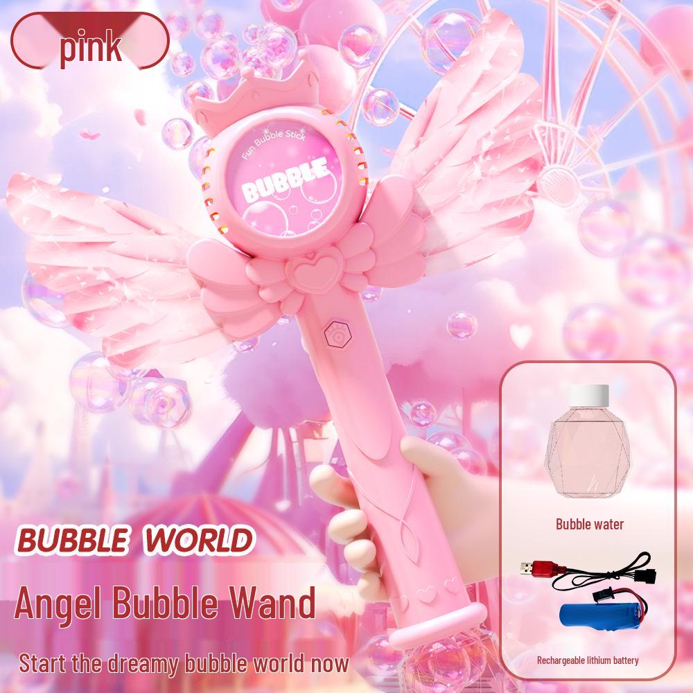Electric Fairy Wand Bubble Blower - Automatic Children s Outdoor Toy with Angel Wings.