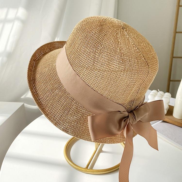 

Женская соломенная шляпа от солнца, шляпа-лента, пляжная шляпа-антишляпа, модная весенне-летняя новая вязаная шапка из хлопчатобумажной нити M（56-58cm） хаки